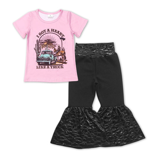 Herztruck Top Leopard Schlaghose Mädchen Outfits
