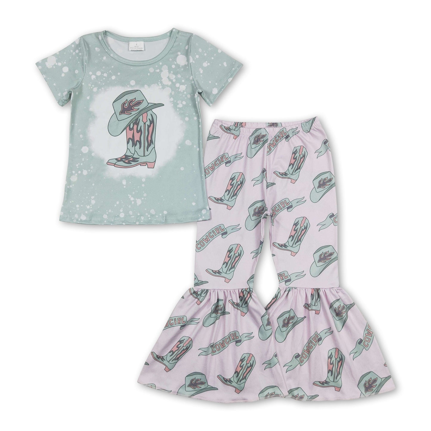Stiefel gebleichtes Oberteil Schlaghose Mädchen Kleidung Set