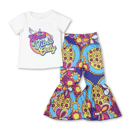 Good Vibes Only Oberteil Blumenhose Mädchen Kleidung Set