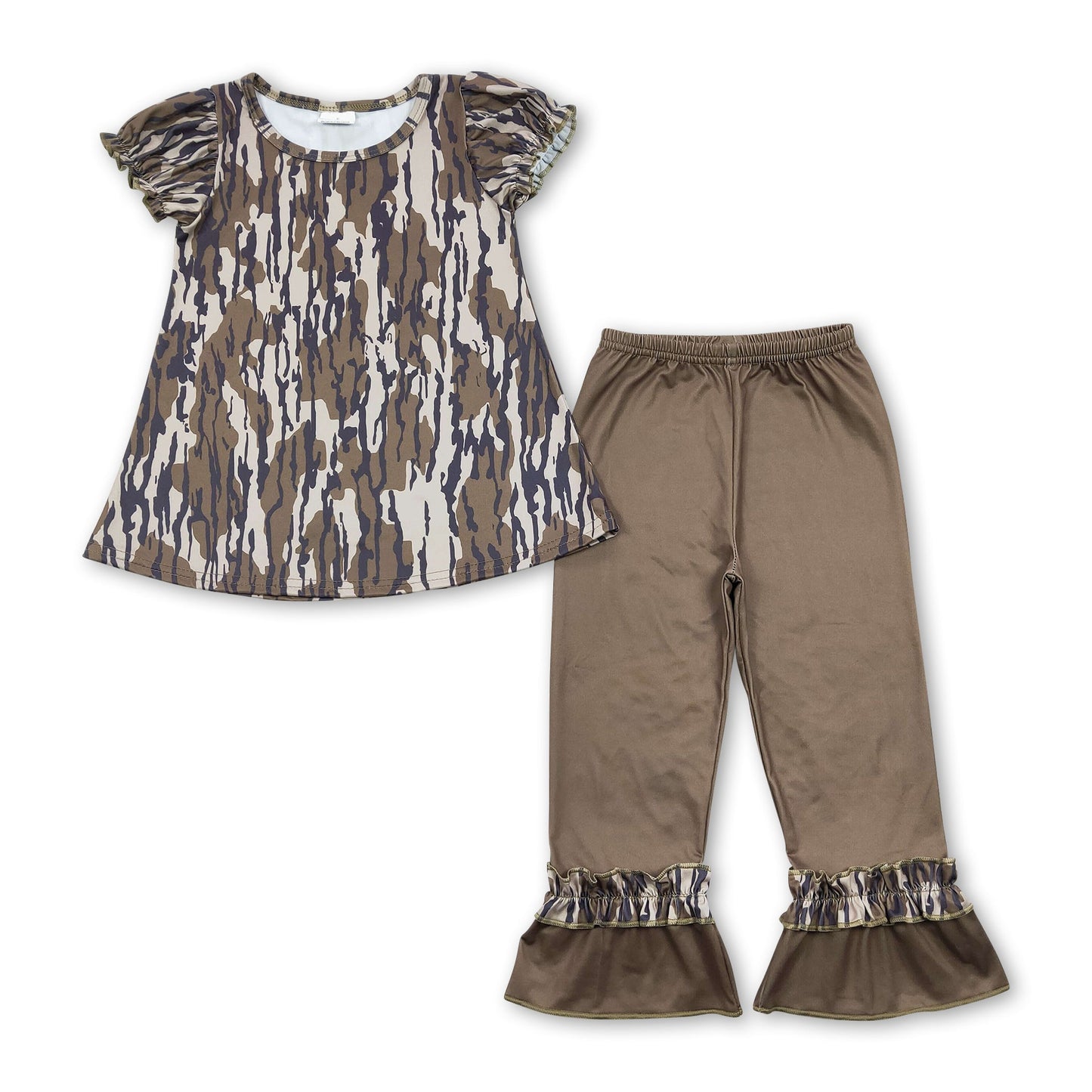 Olives Camo Tunika Rüschenhose Mädchen-Bekleidungsset