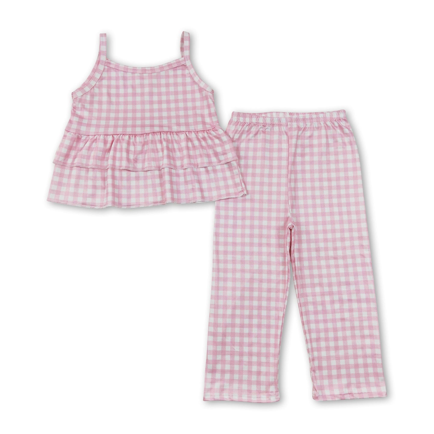 Ärmellose pinke Karoklapperhose Mädchen-Outfits