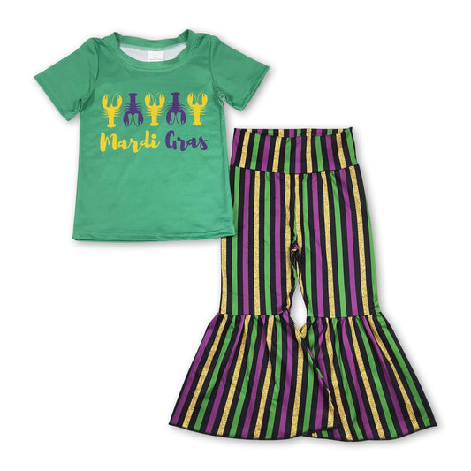 Grüne Langustenoberteile gestreifte Hosen Mädchen Mardi Gras Outfits
