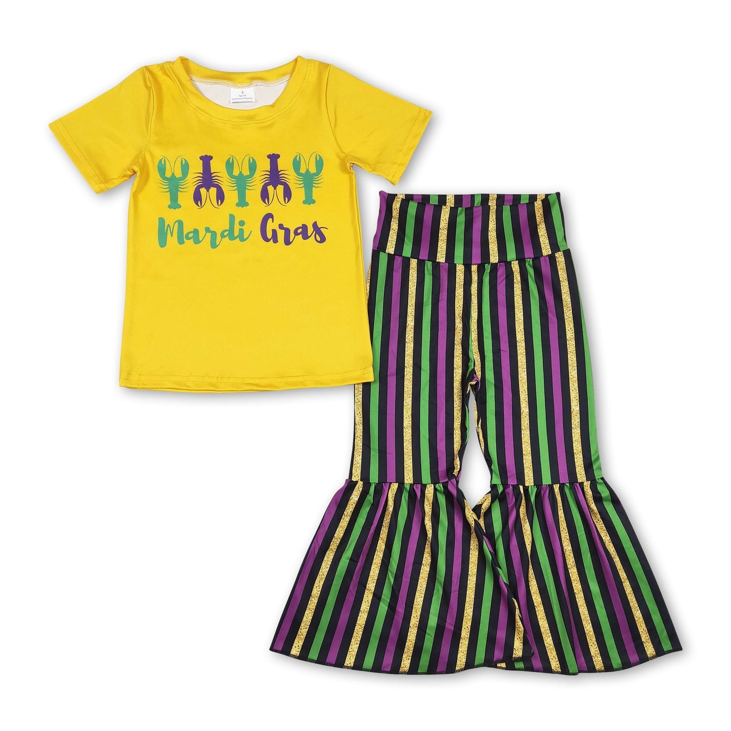 Kurzarm-Flusskrebs-Oberteil Gestreifte Hose Mädchen Mardi Gras Outfits