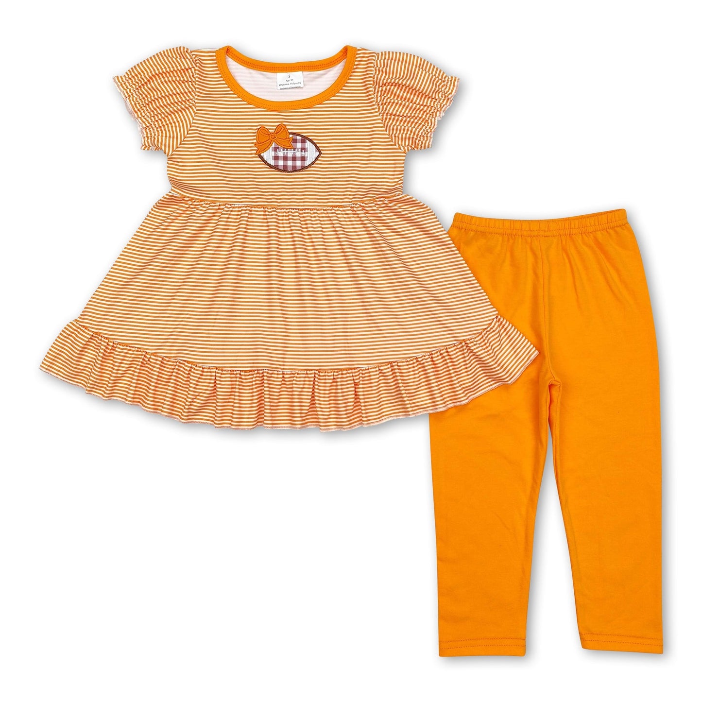 Orangefarbener Streifen Schleife Fußball Tunika Leggings Mädchen Teamkleidung