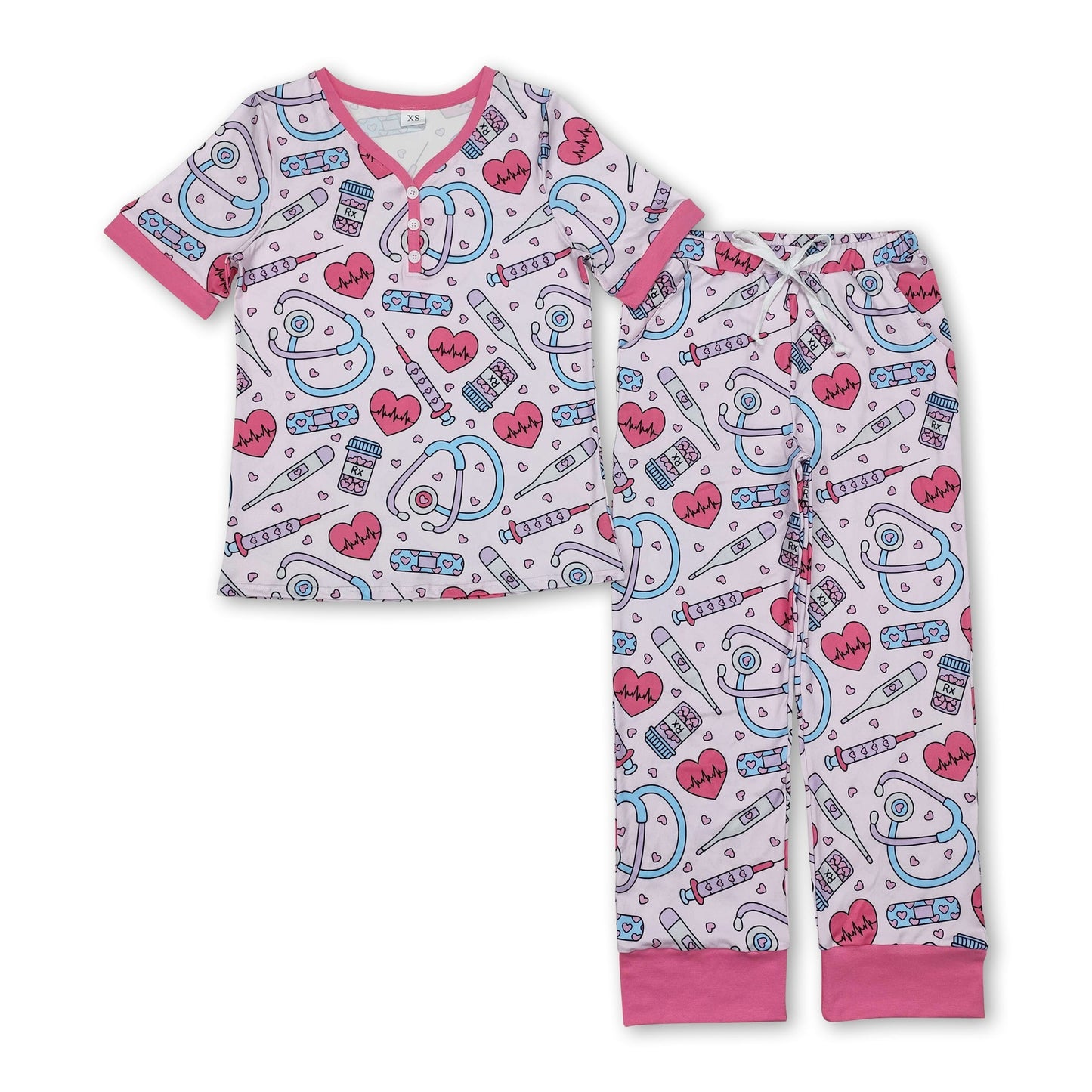 Kurzarm-Herz-Krankenschwester-Pyjama für Damen