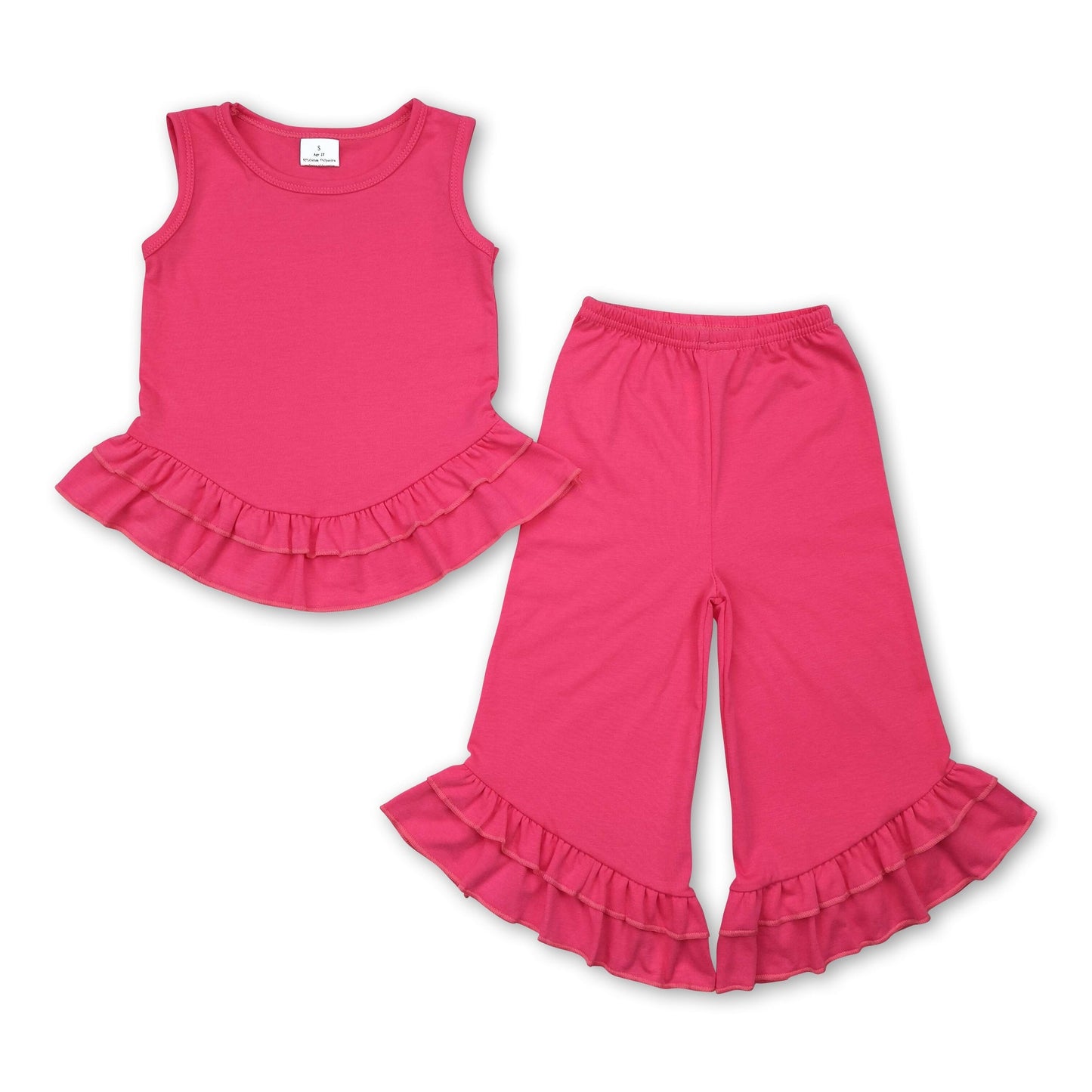 Heißes Pink ärmelloses Rüschenoberteil Hose Kinder Mädchen Kleidung