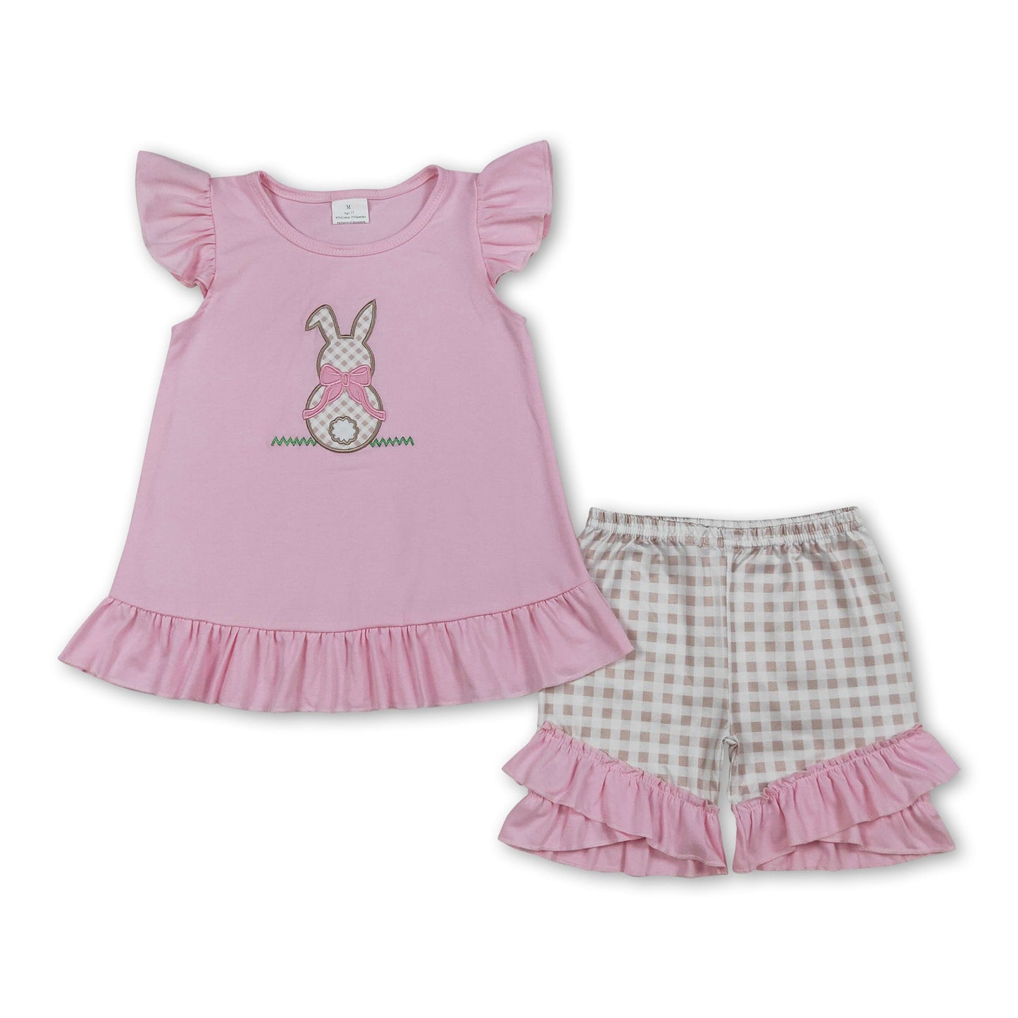 Rosa Hasentop karierte Shorts Osteroutfits für Mädchen