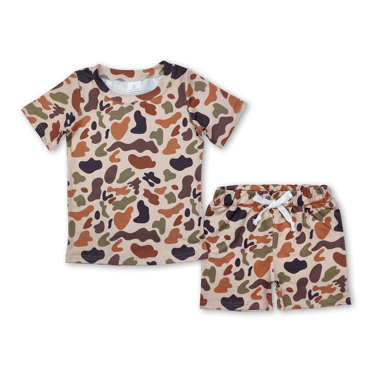 Kurzärmeliges Khaki-Camo-Top, Shorts, Kinderkleidung