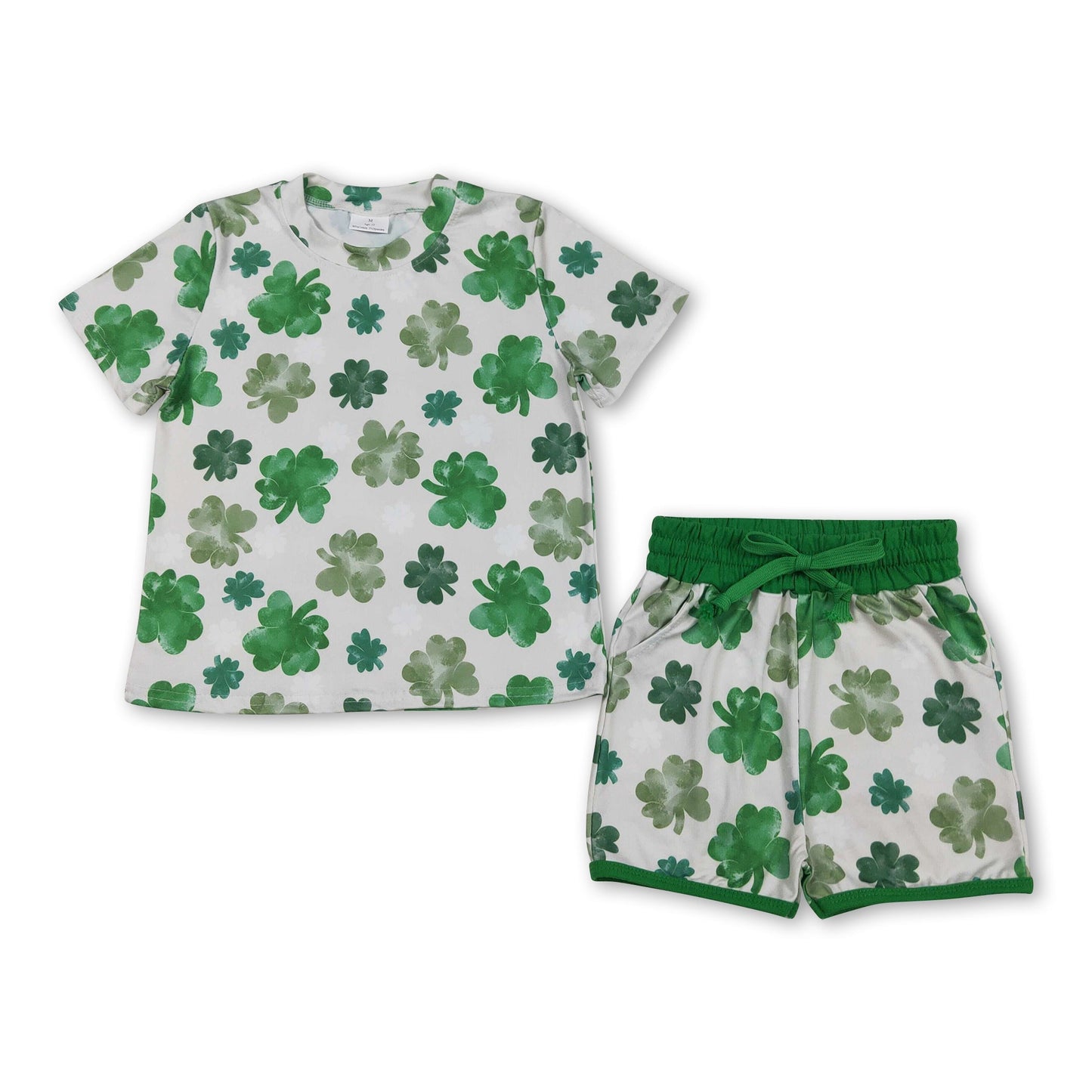 Kurzarm-Oberteil mit grünem Kleeblatt und Shorts für Mädchen, St. Patrick's Set