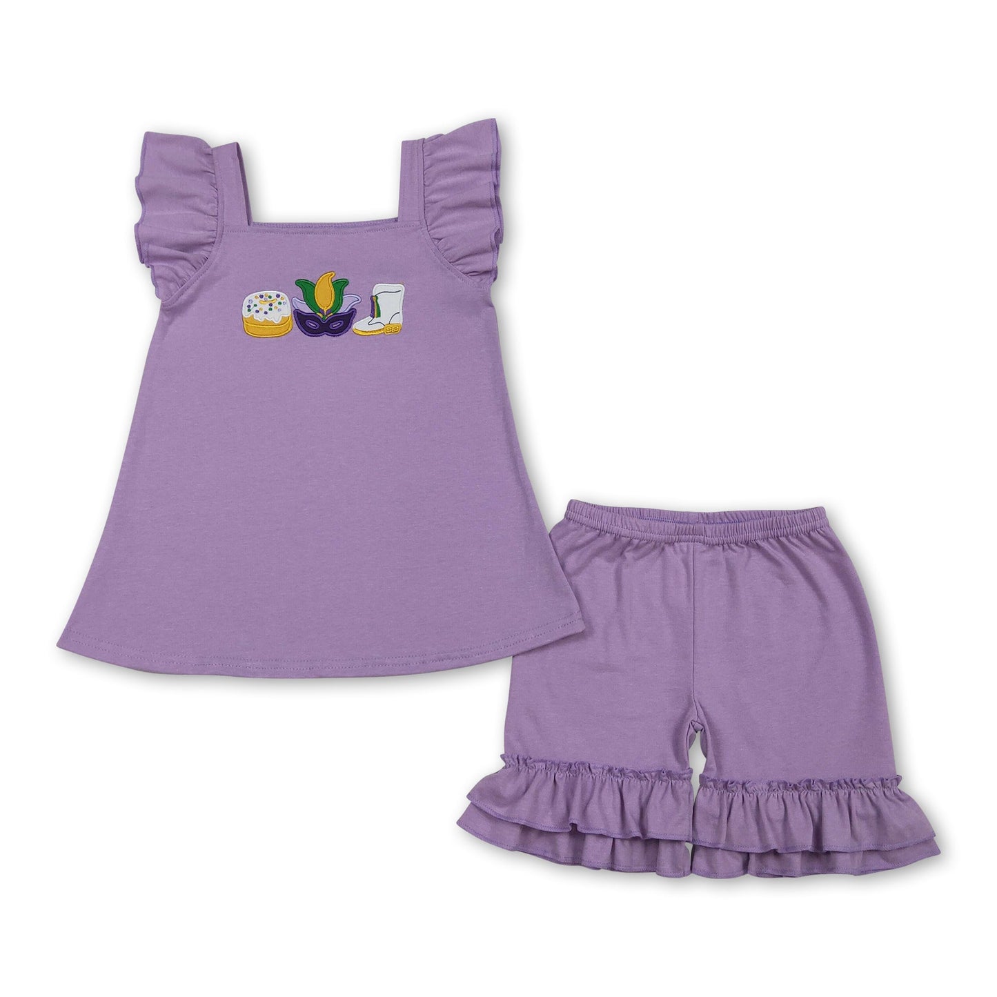 Lavendel Donut Stiefel Stickerei Mädchen Karneval Set