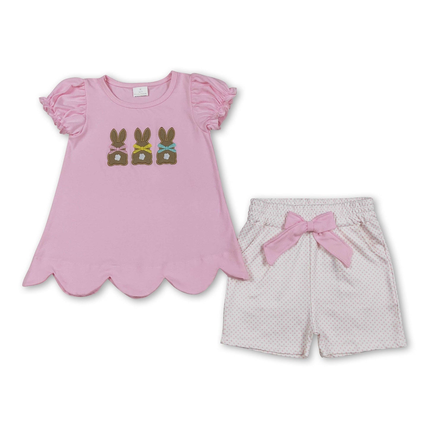 Rosa Kurzarm Häschen-Schleifenshirt Shorts Mädchen Osterkleidung