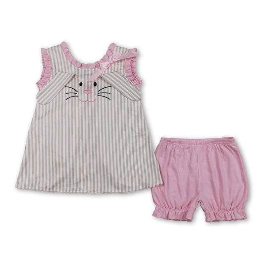 Gestreifte Hasen-Stickerei-Tunika-Shorts Mädchen Oster-Outfits