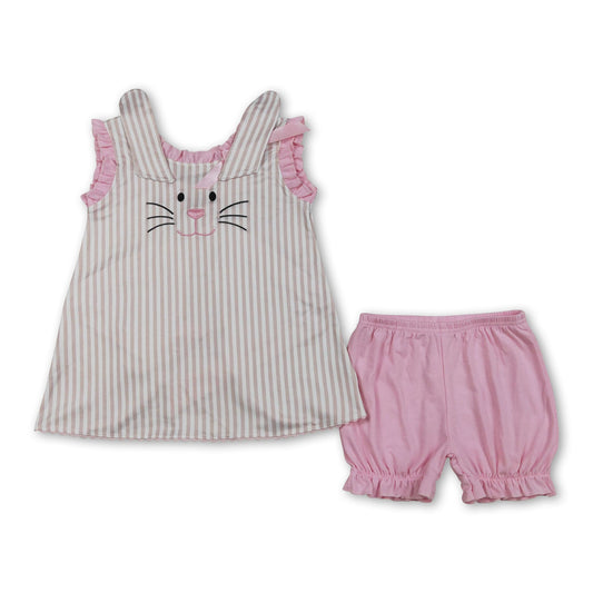 Gestreifte Hasen-Stickerei-Tunika-Shorts Mädchen Oster-Outfits