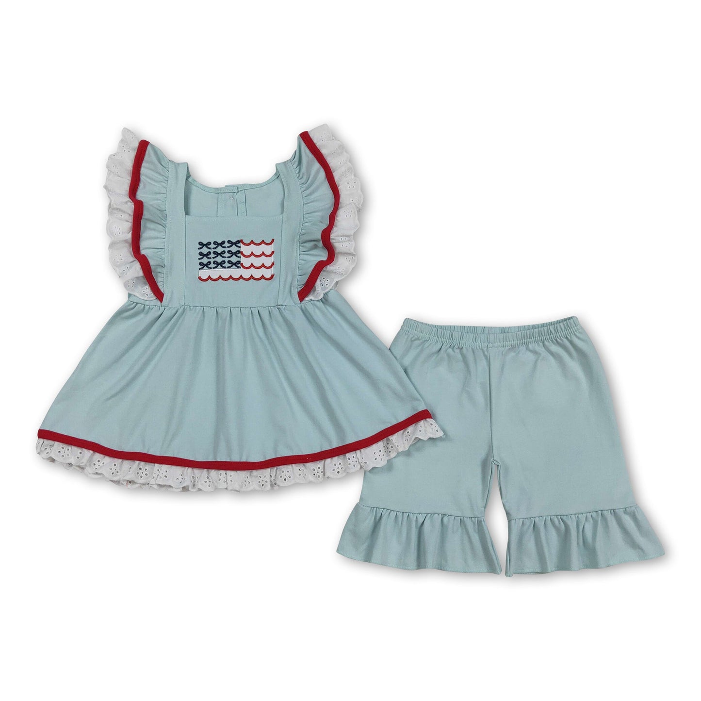 Flaggenstickerei Tunika Shorts Mädchen 4. Juli Outfits