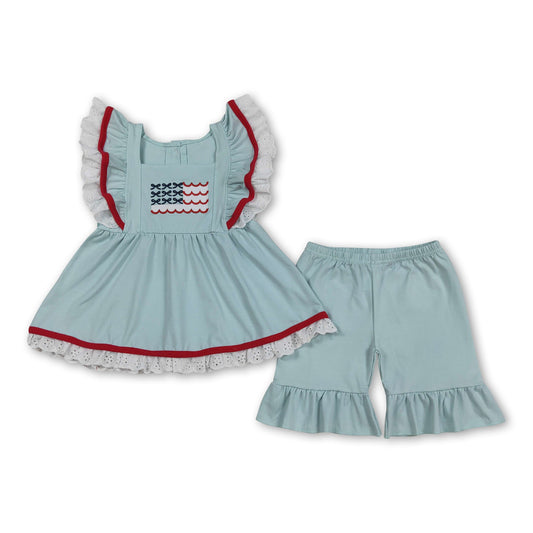 Flaggenstickerei Tunika Shorts Mädchen 4. Juli Outfits