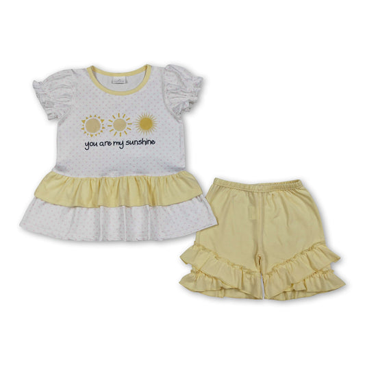 You are my sunshine polka dots top shorts girls outfits