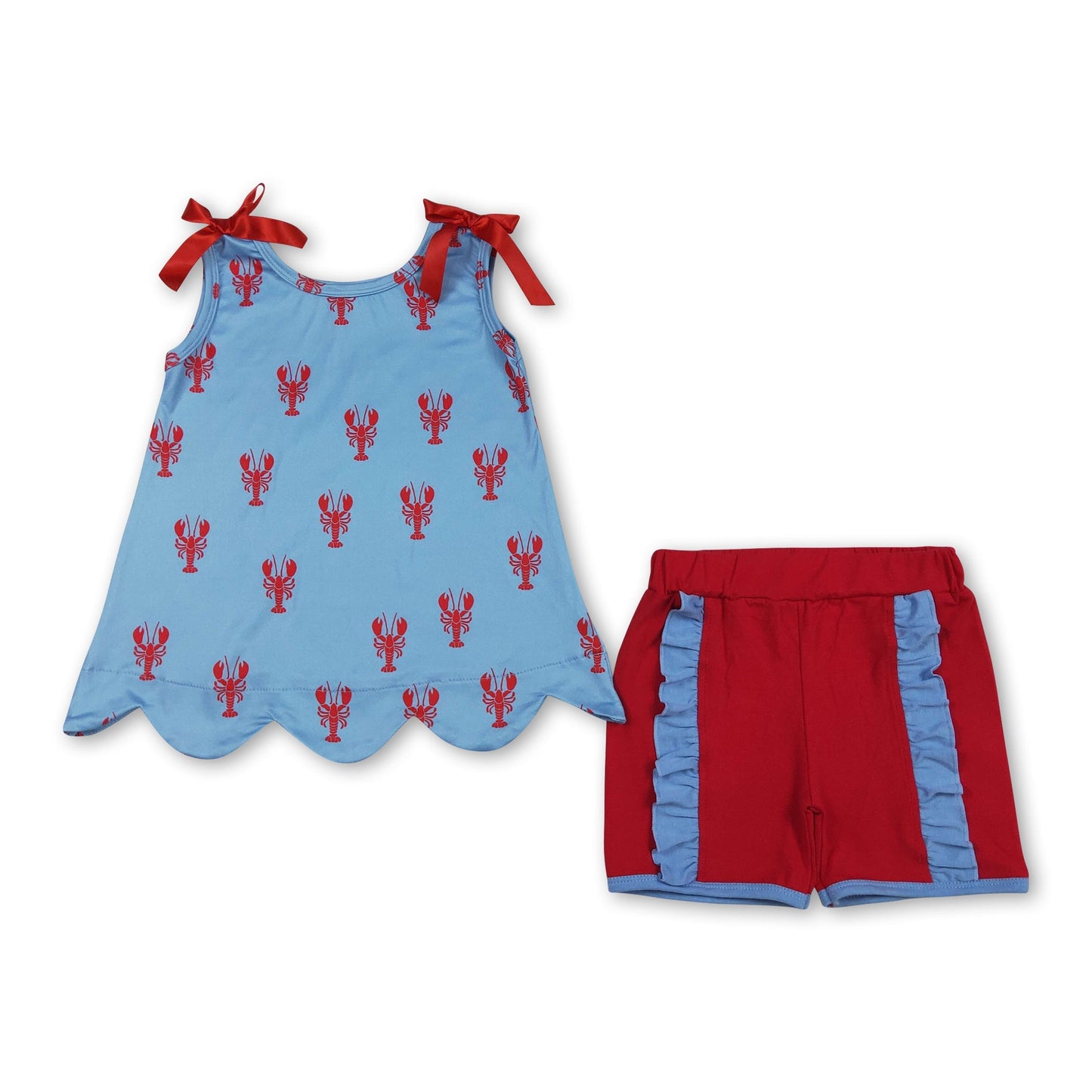 Ärmelloses Langusten-Muschel-Top-Shorts-Kinder-Mädchen-Outfits