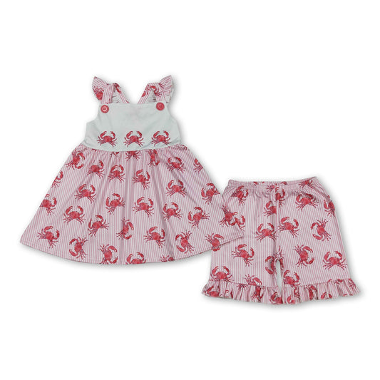 Flutter sleeves stripe crab tunic shorts girls outfits
