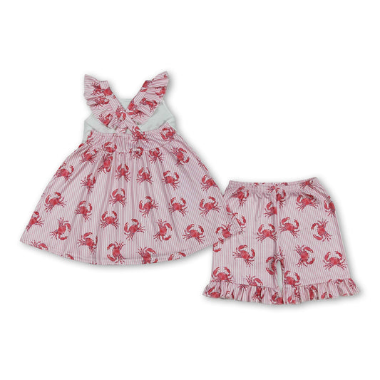 Flutter sleeves stripe crab tunic shorts girls outfits