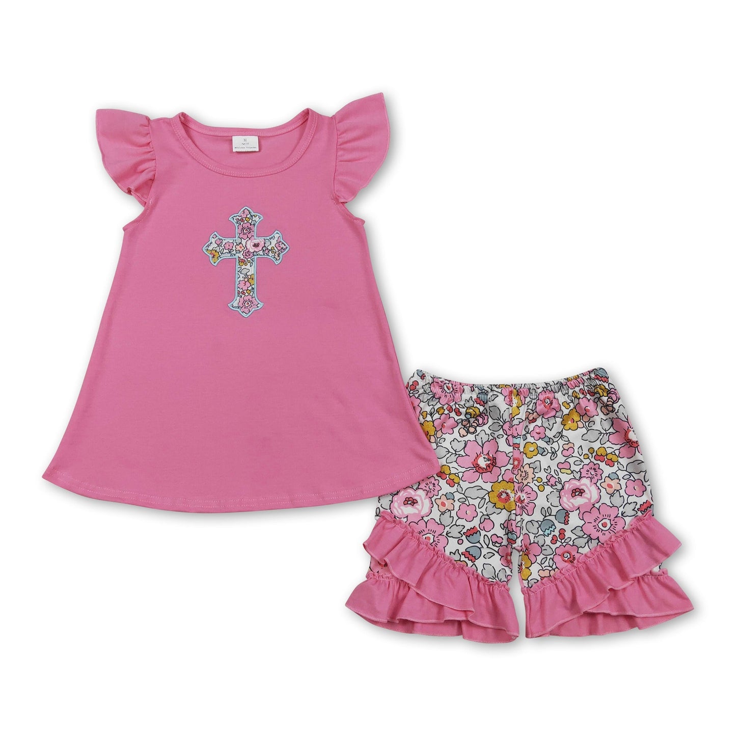 Osteroutfits für Mädchen mit bestickten Blumen, Rüschenärmeln und Kreuzstickerei