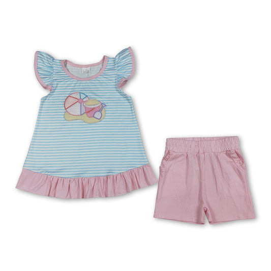 Beach ball sand embroidery top shorts girls summer set