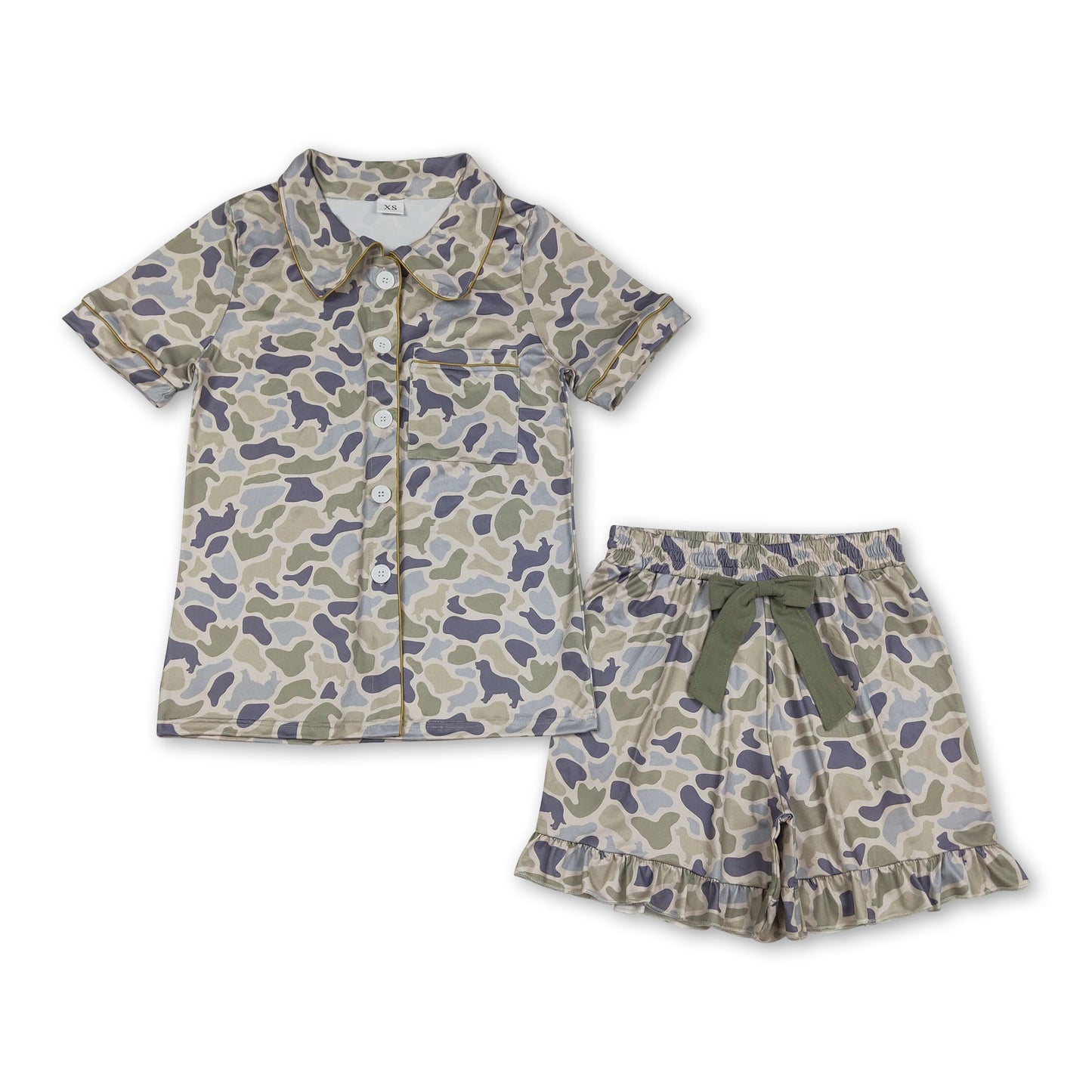 Kurzärmeliger Camo Damen Sommer Schlafanzug mit Knöpfen