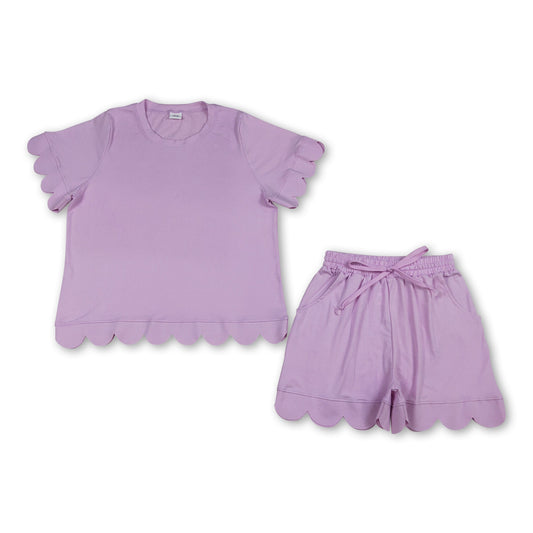 Solid scallop top shorts adult women summer outfits