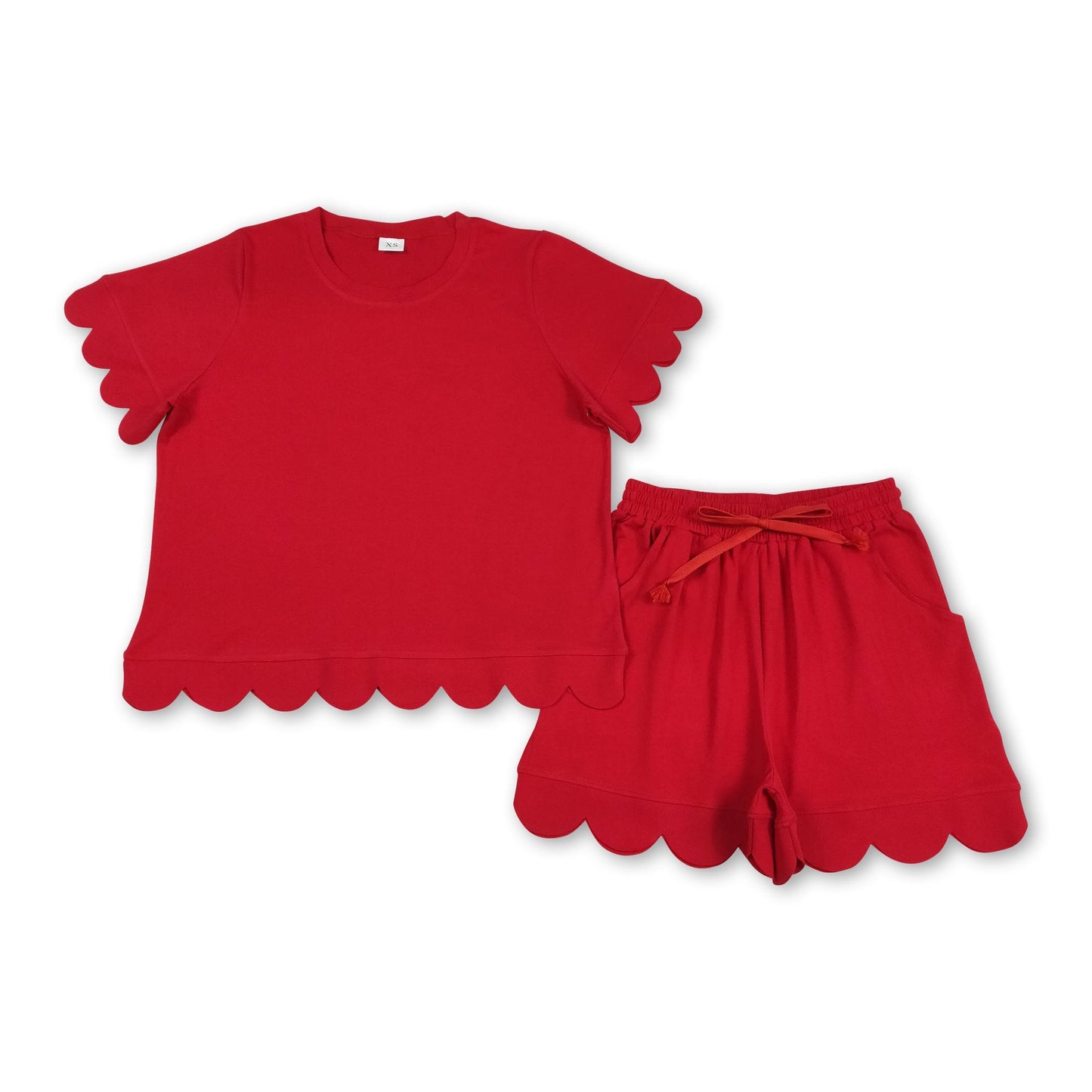 Rote Muschelsaum-Top-Shorts-Kombi für Damen, Sommeroutfit