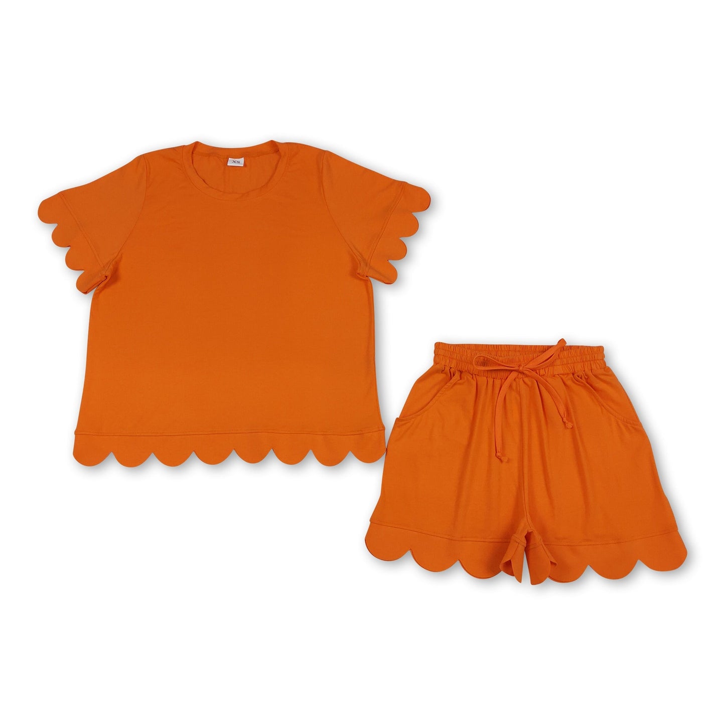 Orangenes Muschelsaum-Top, Shorts, Damen-Sommeroutfits