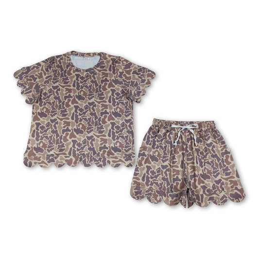 Khaki Camo Rüschen-Top Shorts Damen Sommer Outfits