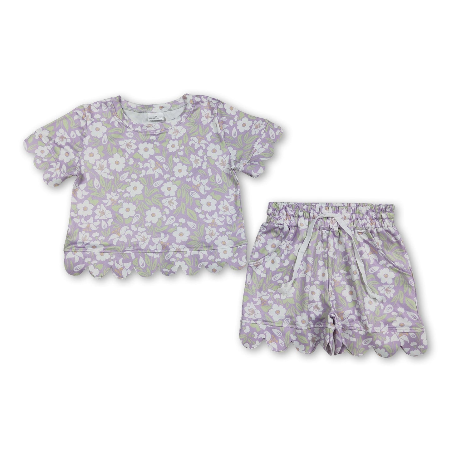 Lavendelweißes florales Muschelmuster Mädchen Sommerkleidung