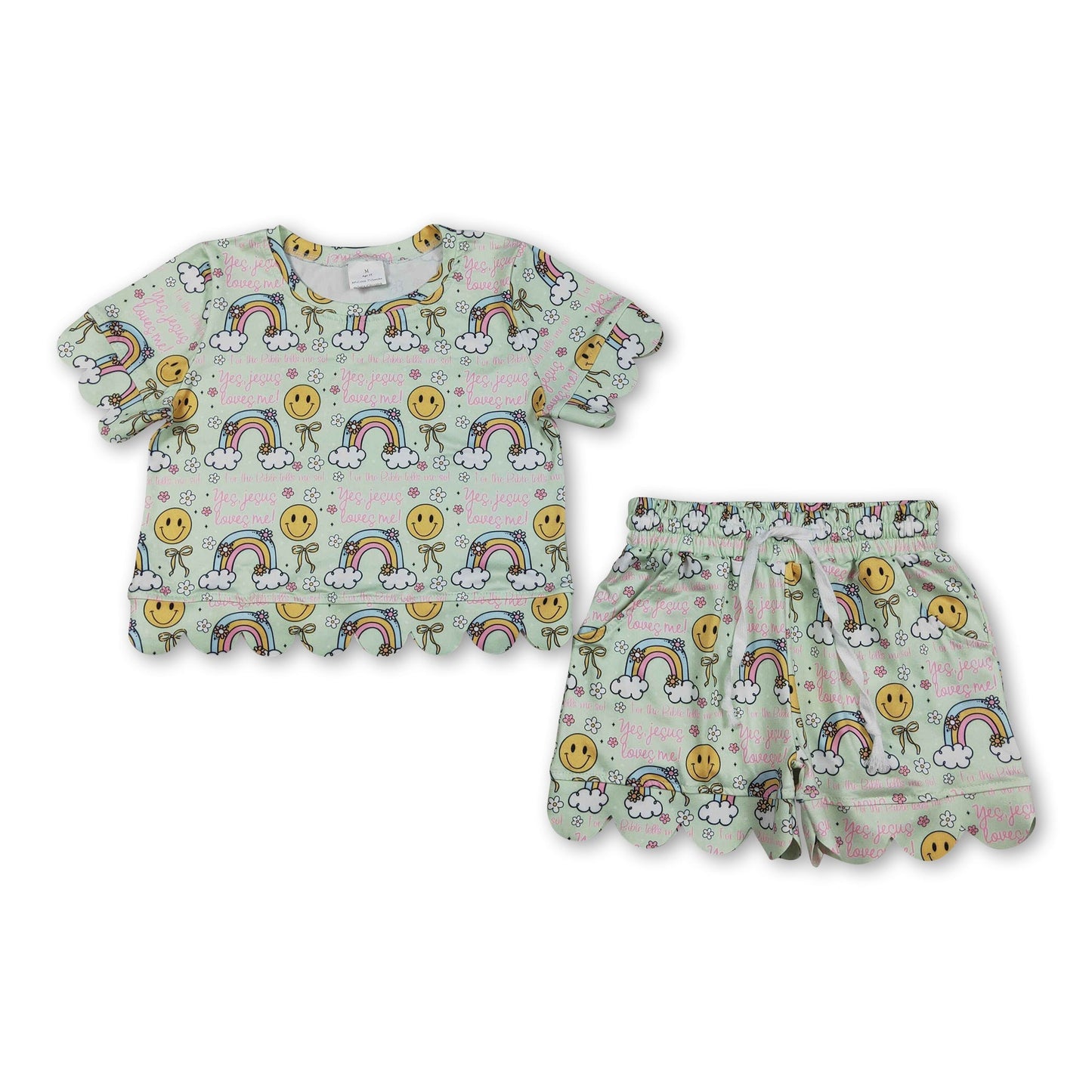 Lächeln Regenbogen Blumen Wellen Saum Kinder Mädchen Sommer Outfits