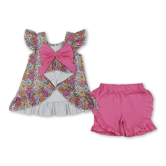 Floral flutter sleeves top ruffle shorts girls outfits