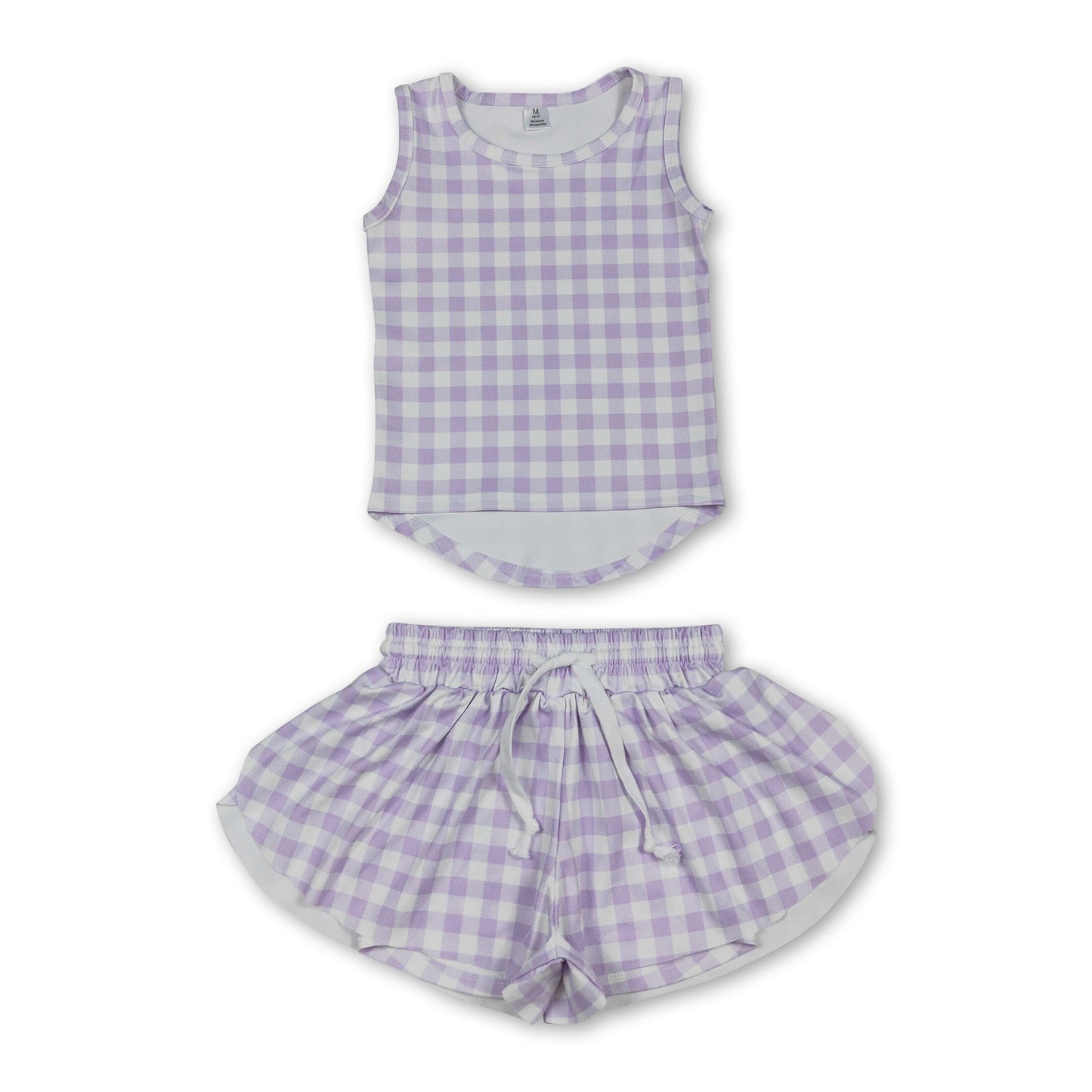 Ärmelloses lila kariertes Top und Shorts für Mädchen, Activewear-Set