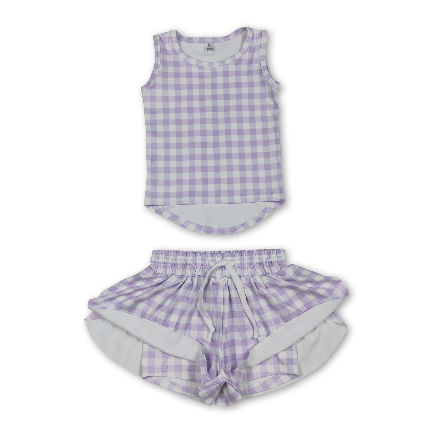 Ärmelloses lila kariertes Top und Shorts für Mädchen, Activewear-Set