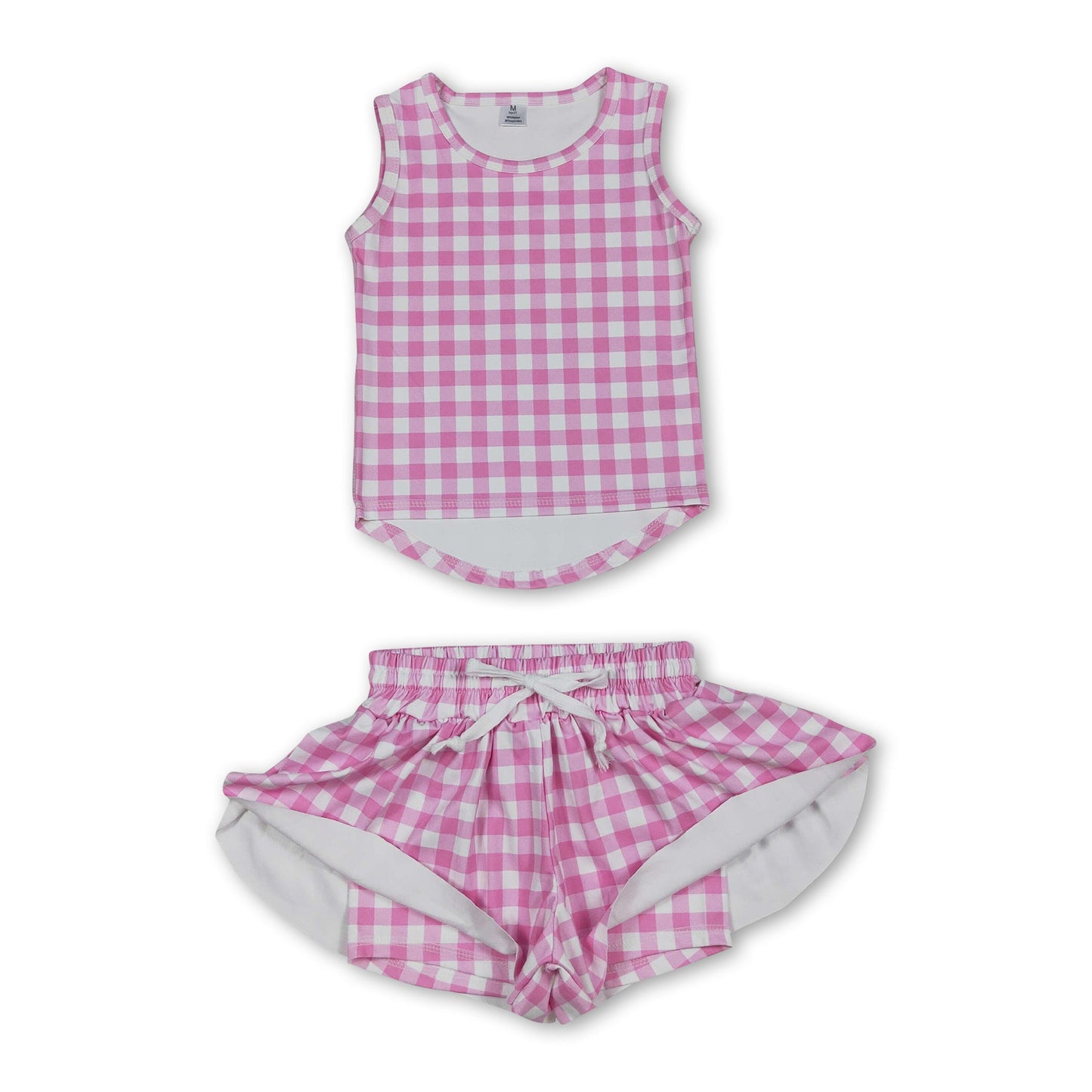 Ärmelloses rosa kariertes Top Shorts Mädchen Activewear Set