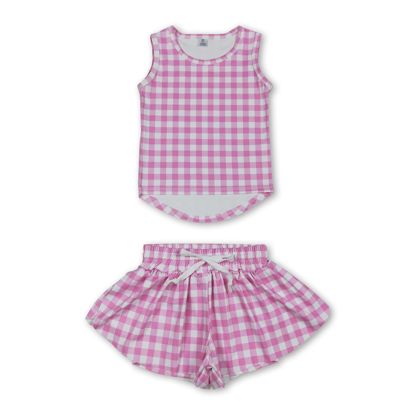 Ärmelloses rosa kariertes Top Shorts Mädchen Activewear Set