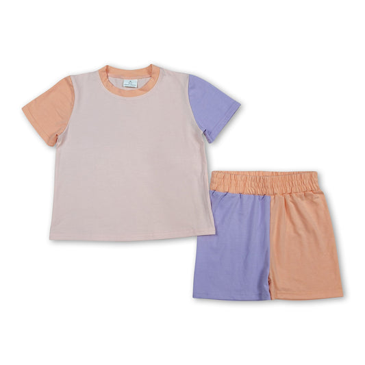 Solid short sleeves cotton kids girls summer outfits