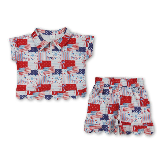 Amerika-Pullover, Muschelsaum-Shorts für Mädchen, 4. Juli Outfits