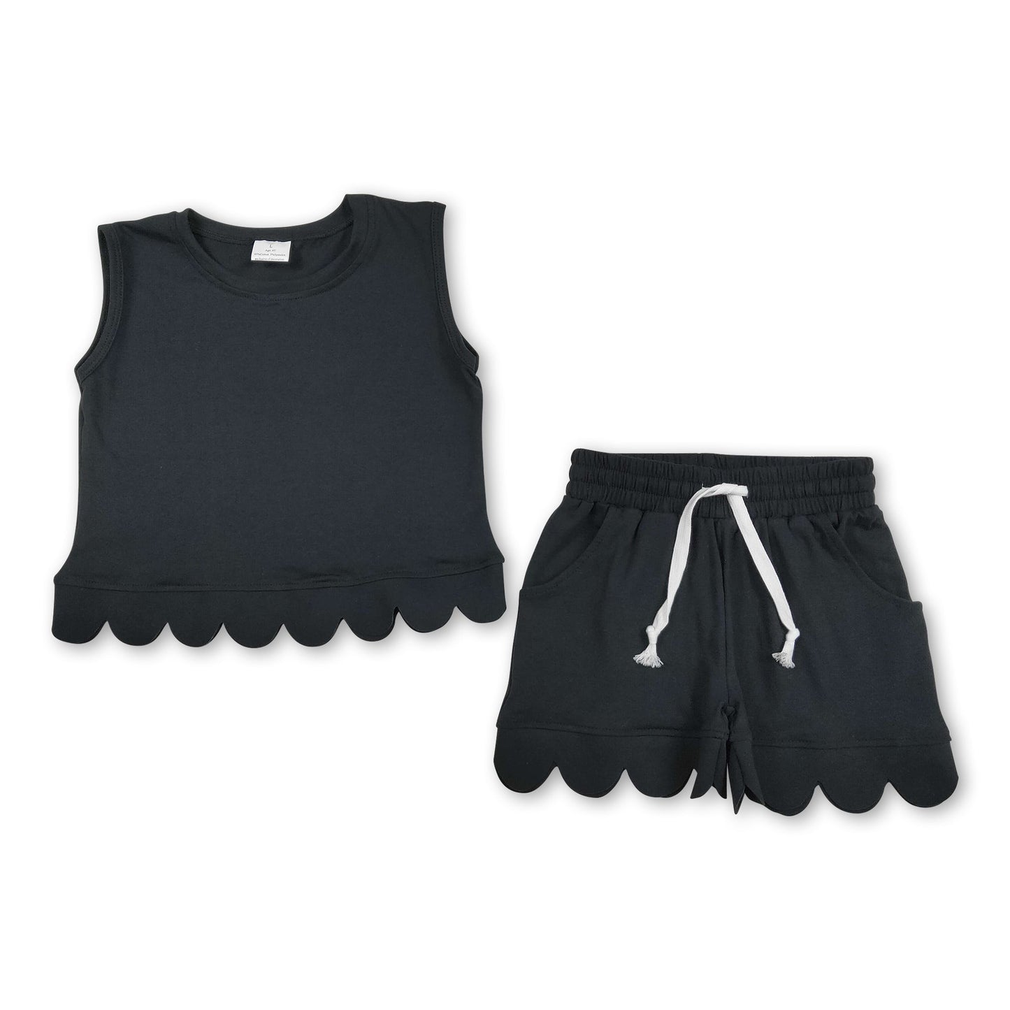 Ärmelloses schwarzes Scallop-Top Shorts Kinder Mädchen Outfits