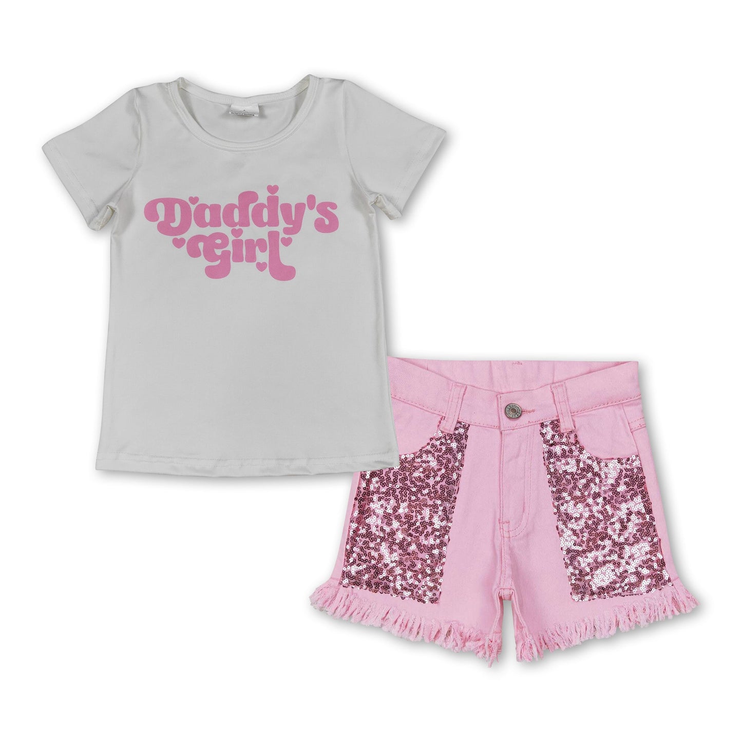 Papa-Mädchen-Top Pailletten-Jeansshorts Kinder-Sommerkleidung