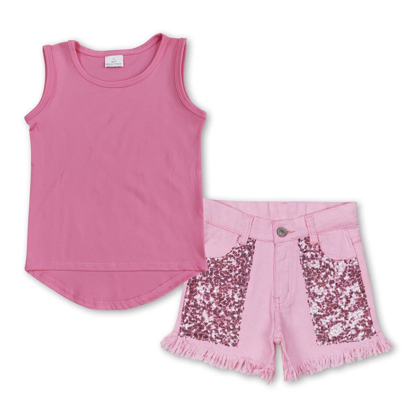 Ärmelloses Sport-Top Pailletten-Jeansshorts Mädchen Sommerkleidung