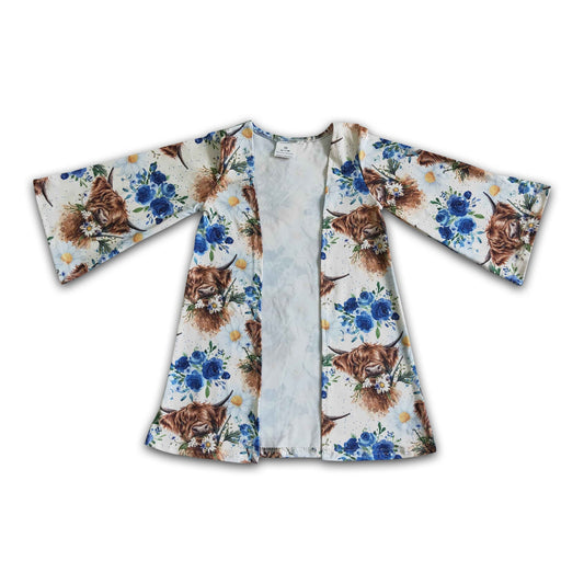 Highland Cow Blumen Baby Mädchen Strickjacke