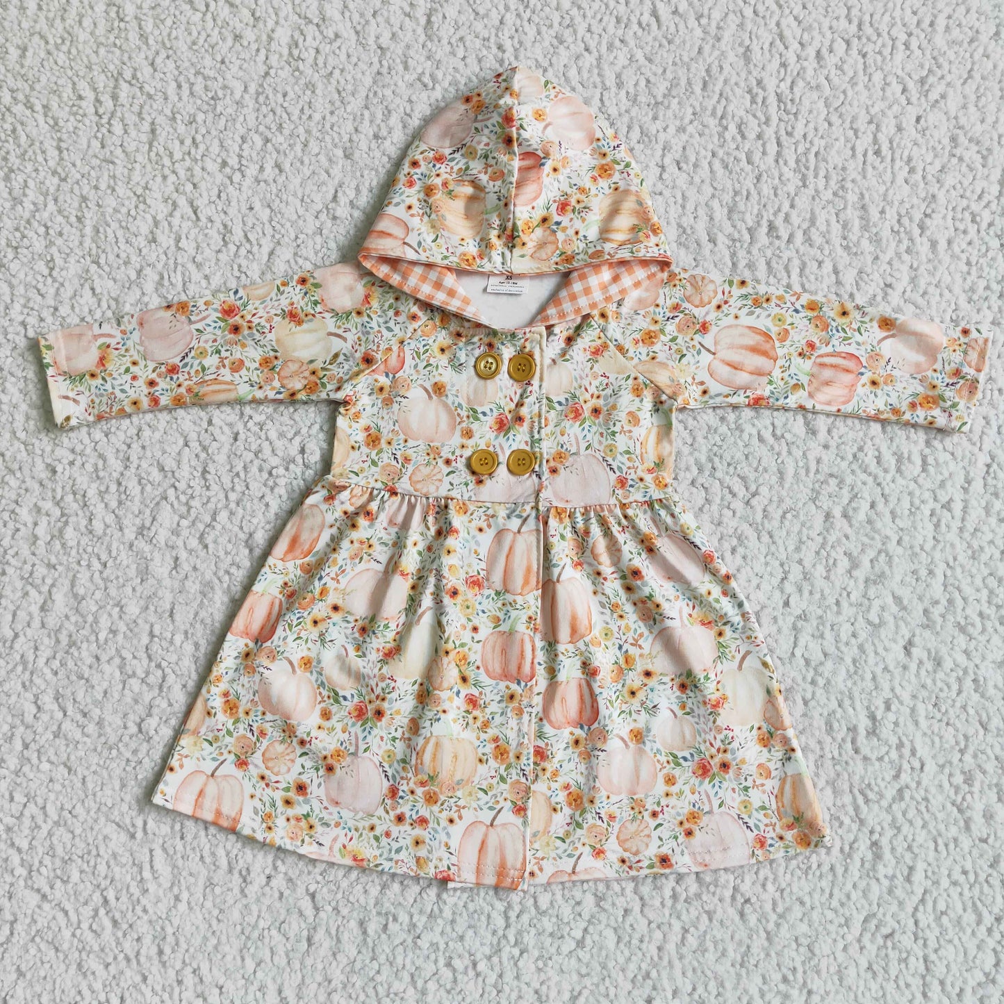 Geblümtes Kürbis-Kapuzenkleid Baby Mädchen Herbst Cardigan