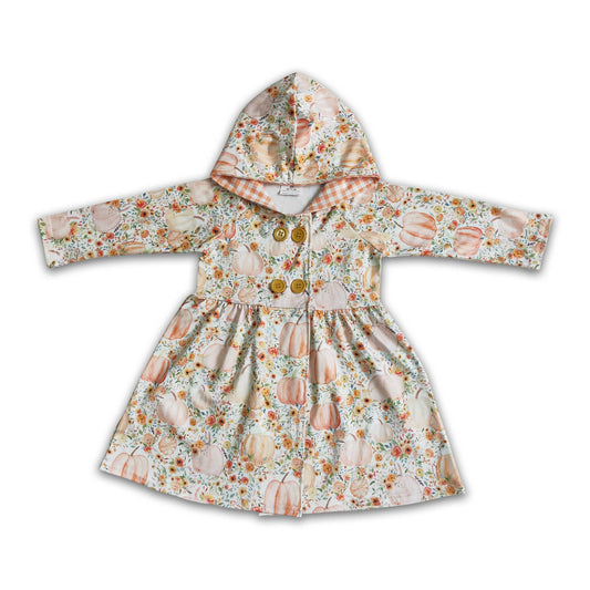 Geblümtes Kürbis-Kapuzenkleid Baby Mädchen Herbst Cardigan
