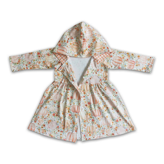 Geblümtes Kürbis-Kapuzenkleid Baby Mädchen Herbst Cardigan