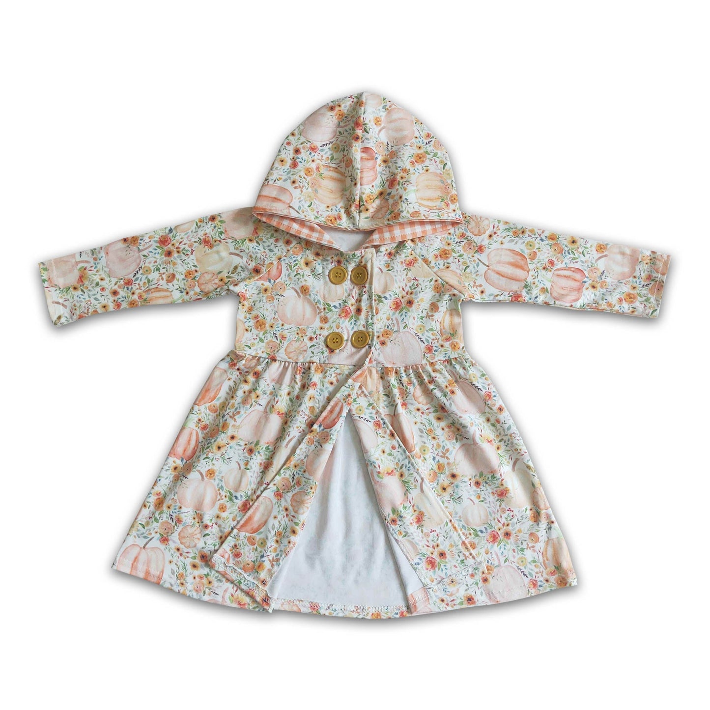 Geblümtes Kürbis-Kapuzenkleid Baby Mädchen Herbst Cardigan