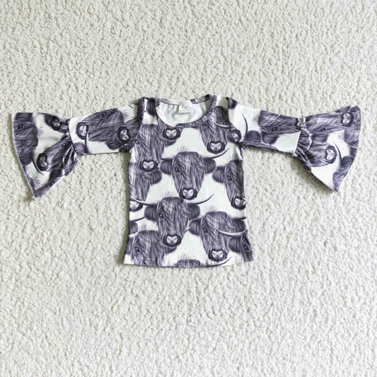 Graues Hochlandrind Rüschenärmel Mädchenshirt