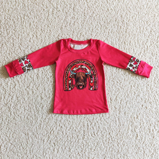Highland-Rind Herz Regenbogen Mädchen Western Valentinstag Shirt