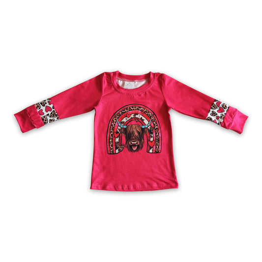 Highland-Rind Herz Regenbogen Mädchen Western Valentinstag Shirt